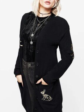 Hester Embroidered Knit Longline Cardigan - M